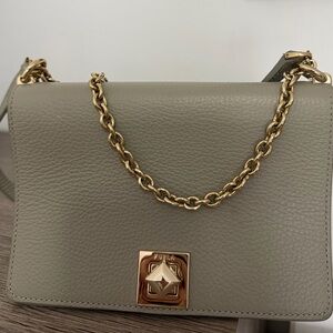 Furla Taupe Leather Crossbody Bag with Gold Chain